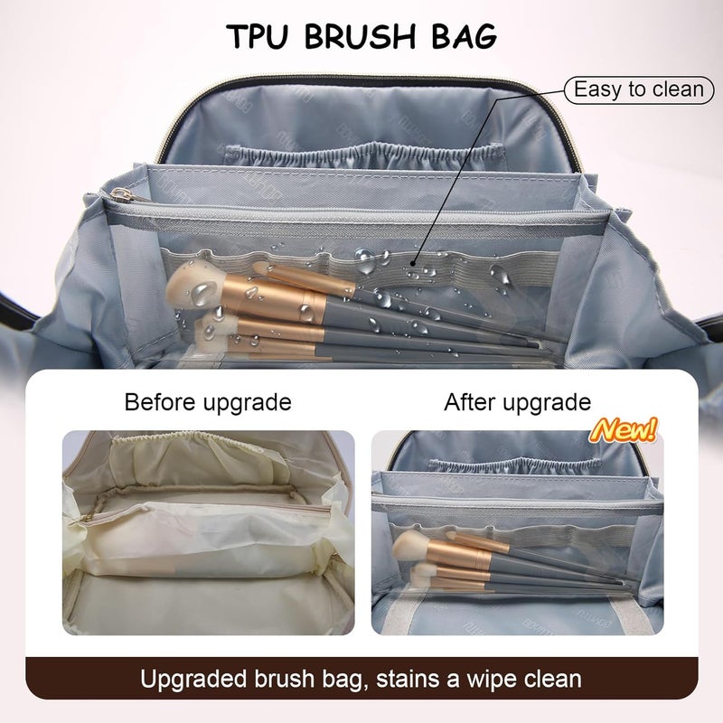 BOYATU Travel Makeup Bag for Women: Western Boho Make up Bag Set of 3 - Large Capacity Vegan Leather Cosmetic Bag - Waterproof Toiletry Bag with Compartments & Handle & Divider(J-2-Brown) - Image 5